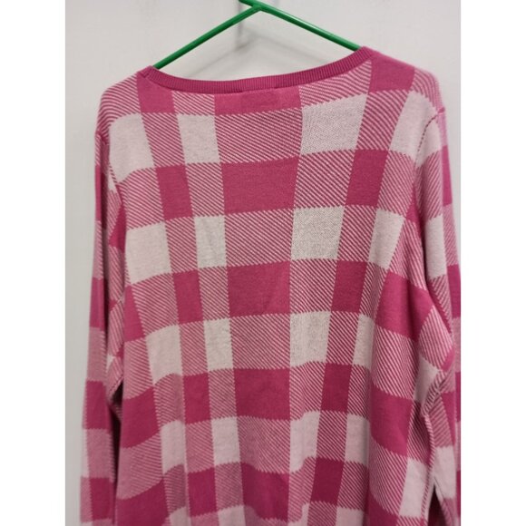 Belle By Kim Gravel Womens Sweater Size 1X Pink White Plaid Preppy Pullover - Picture 7 of 7